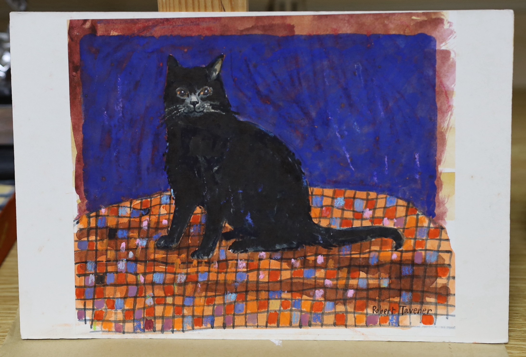 Robert Tavener (1920-2004), watercolour, Sketch of a black cat, signed, 17 x 25cm, unframed